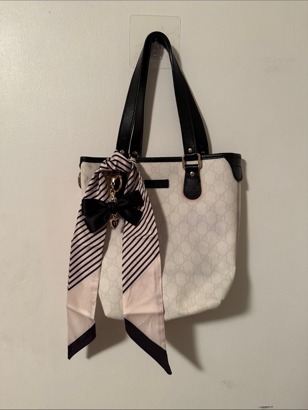 Gucci White Canvas Tote with Black Leather Trim comes with COA as pictured. - Picture 10 of 11